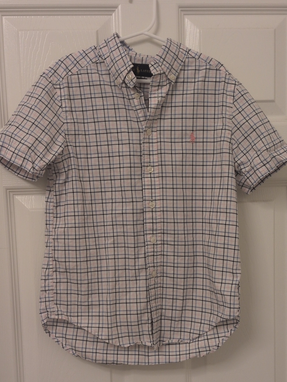 Polo Ralph Lauren Pink Blue Plaid stripe Shirt Boys Size 8